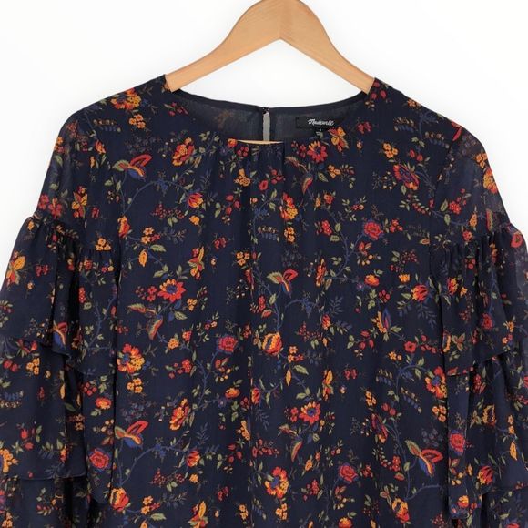 Madewell Tiered Ruffle-Sleeve Top in Climbing Vine Navy Floral size Small - Picture 4 of 14